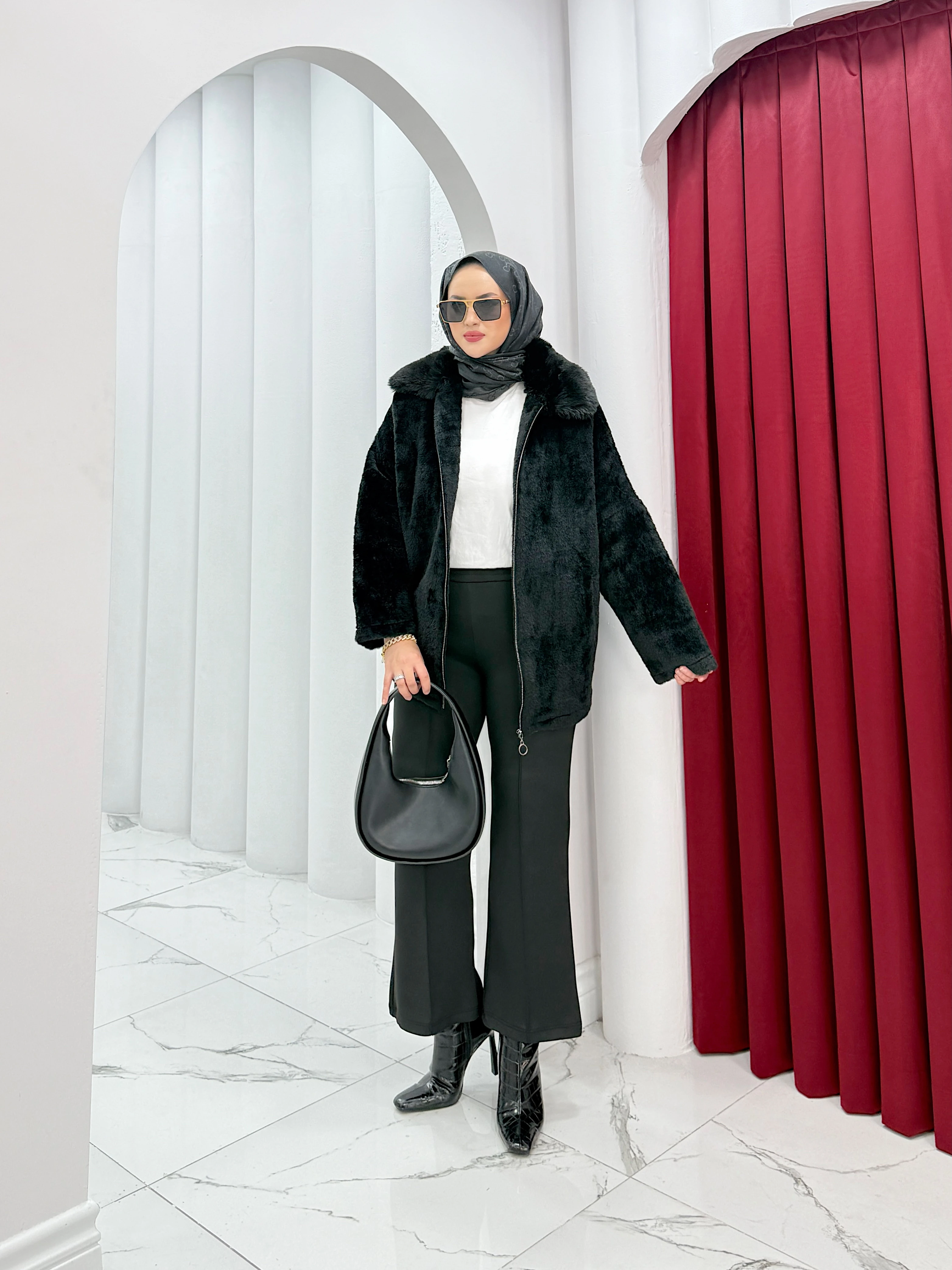 Angora Kürk Yaka Kaban 1015