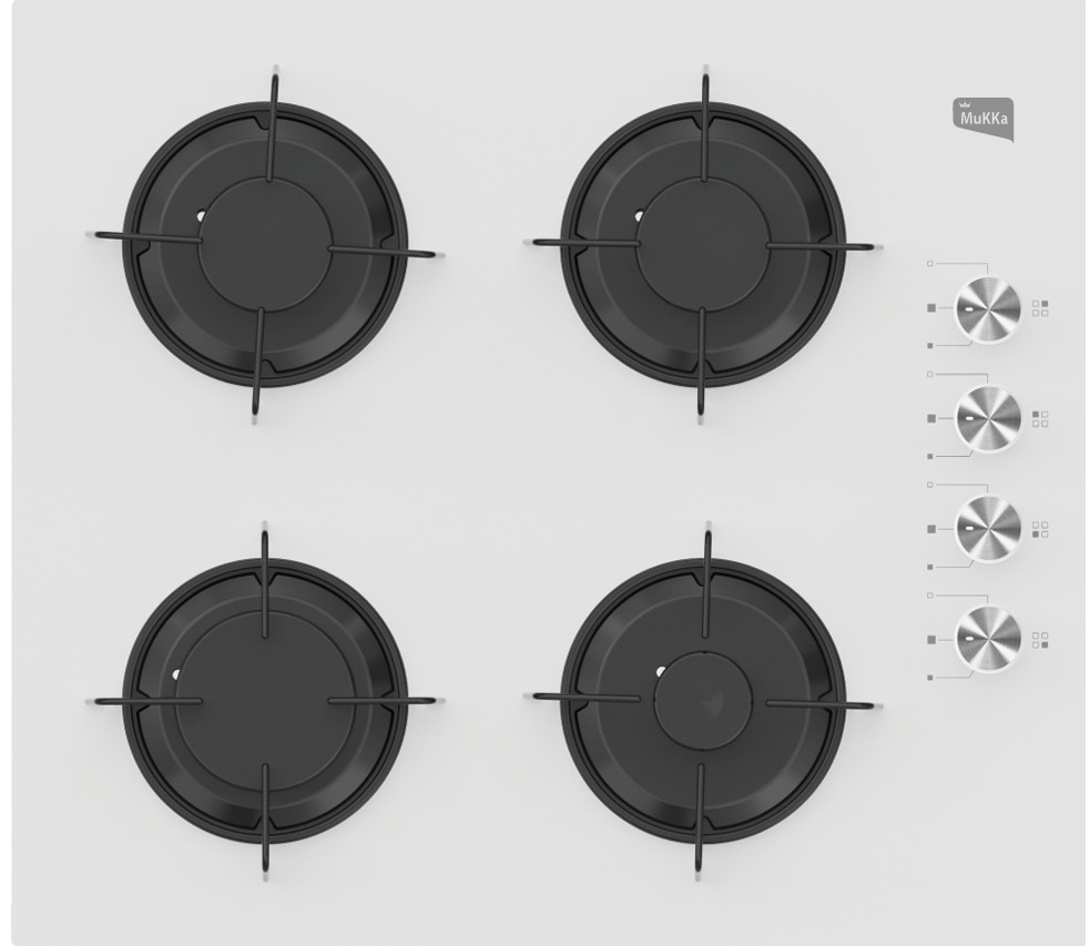 Mukka Doğalgaz Uyumlu 4 Gözlü Gaz Kesme Emniyetli Otomatik Çakmaklı Beyaz Cam Ankastre Ocak