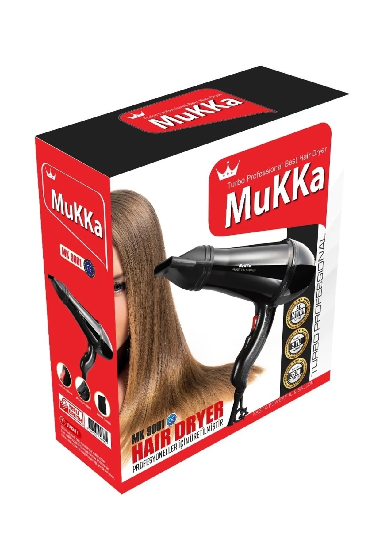 Mukka  MK-9001 Turbo Profesyonel 2500 W Saç Kurutma Makinası - Siyah