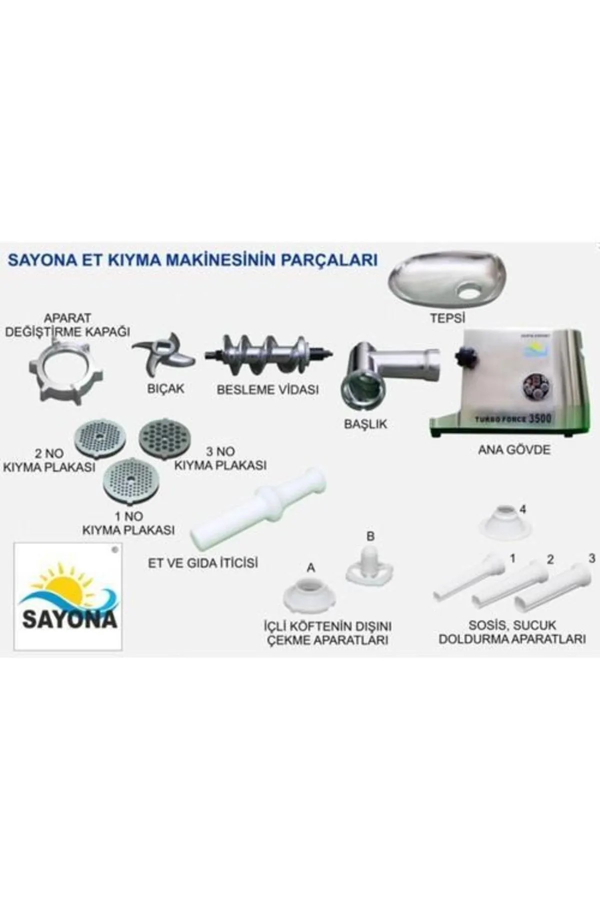 Sayona S-3500D Turbo Force 1800 W Kıyma Makinesi