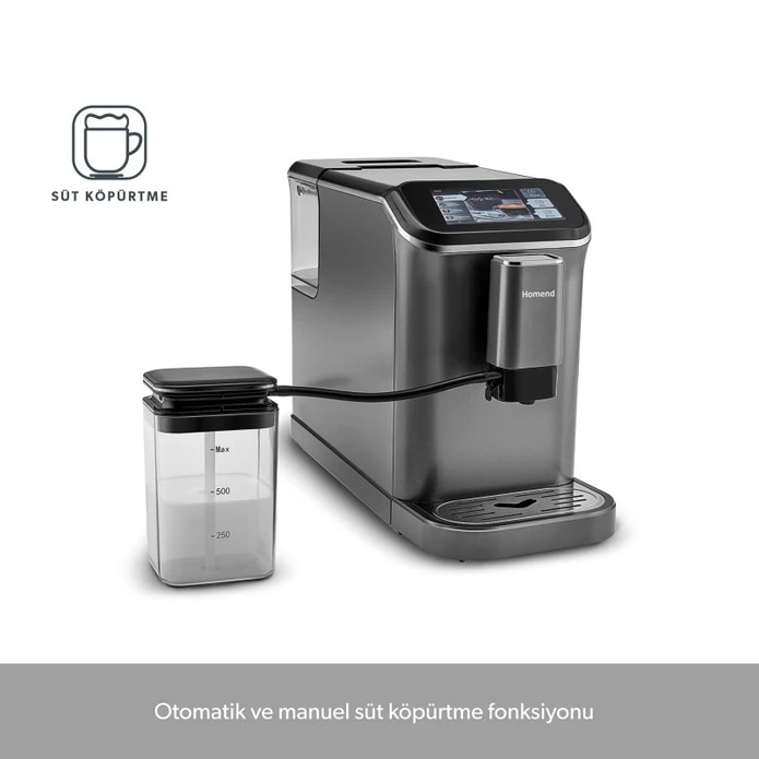 Homend Coffeebreak 5008H Çelik Kahve Öğütücülü, Süt Köpürtücülü, Dokunmatik Ekranlı Full Otomatik Espresso Makinesi