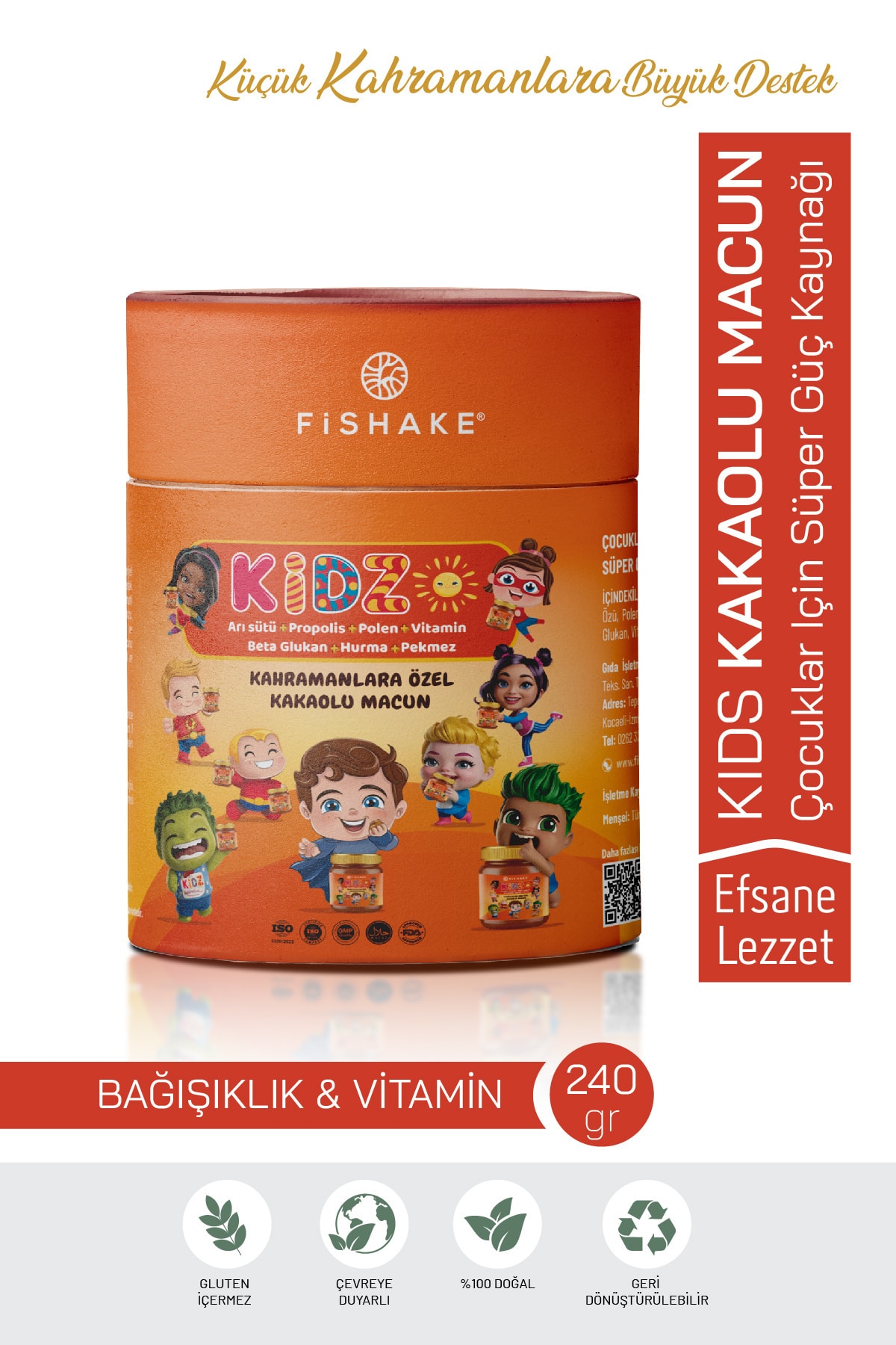 Kids Kakaolu Çocuk Macunu- Arı Sütü, Propolis, Hurma, Pekmez, Vitamin Takviyeli - Iştah Açıcı