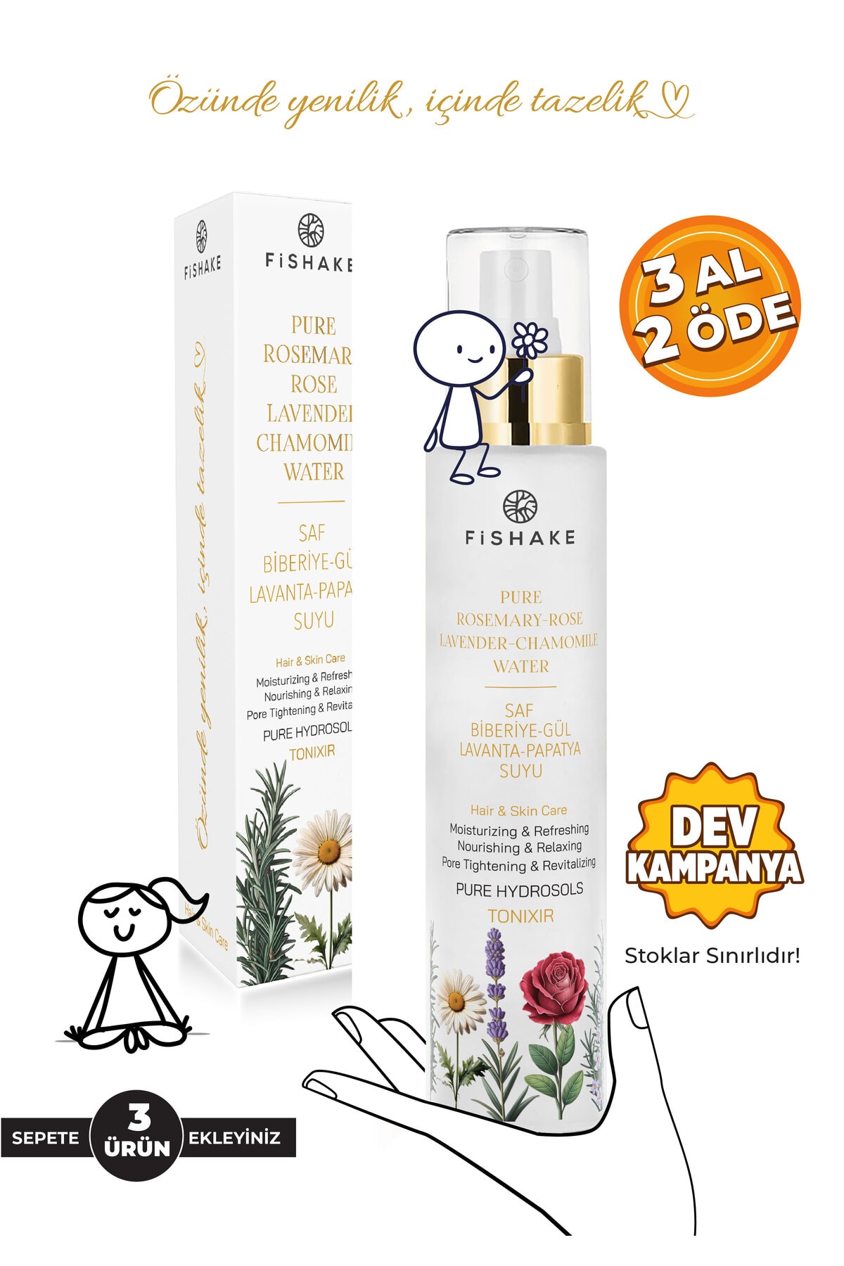 Tonixir Biberiye- Lavanta- Papatya Suyu- Gül Mayası %100 Saf ve Doğal Özel Formül Mix Hidrosol 100Ml
