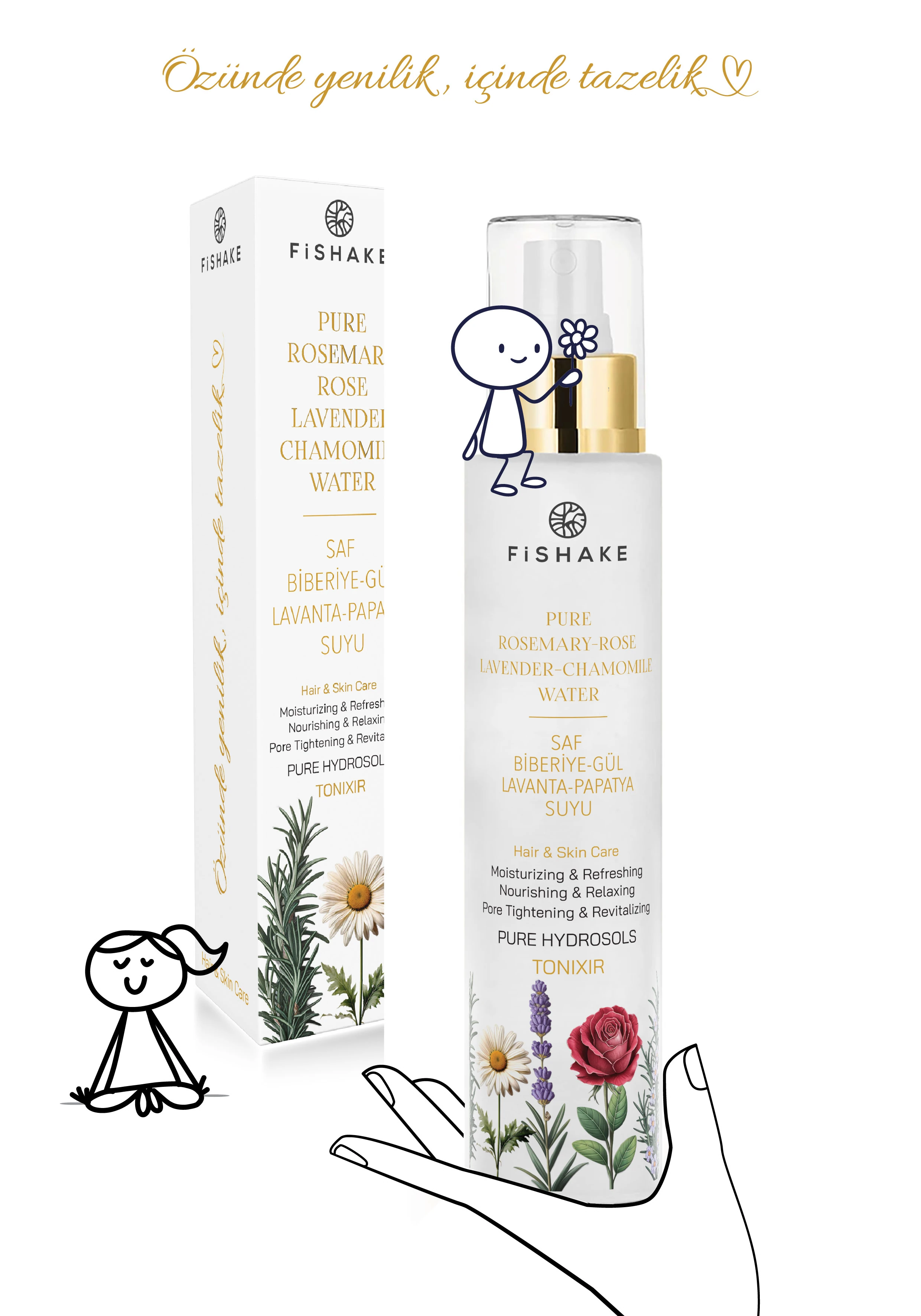 Tonixir Biberiye- Lavanta- Papatya Suyu- Gül Mayası %100 Saf ve Doğal Özel Formül Mix Hidrosol 100Ml