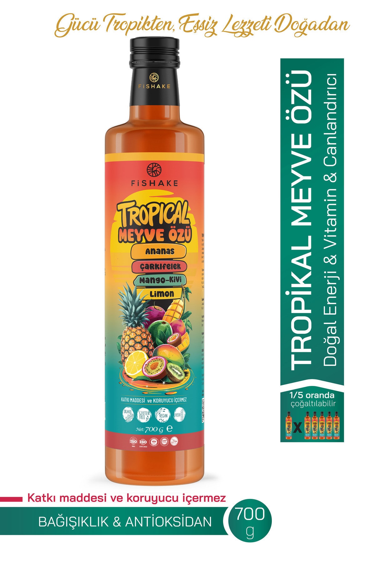 Tropikal Meyve Özü 700 GR / Ananas- Mango- Çarkıfelek- Lime- Kivi ( Karadut Kıvamında Öz )