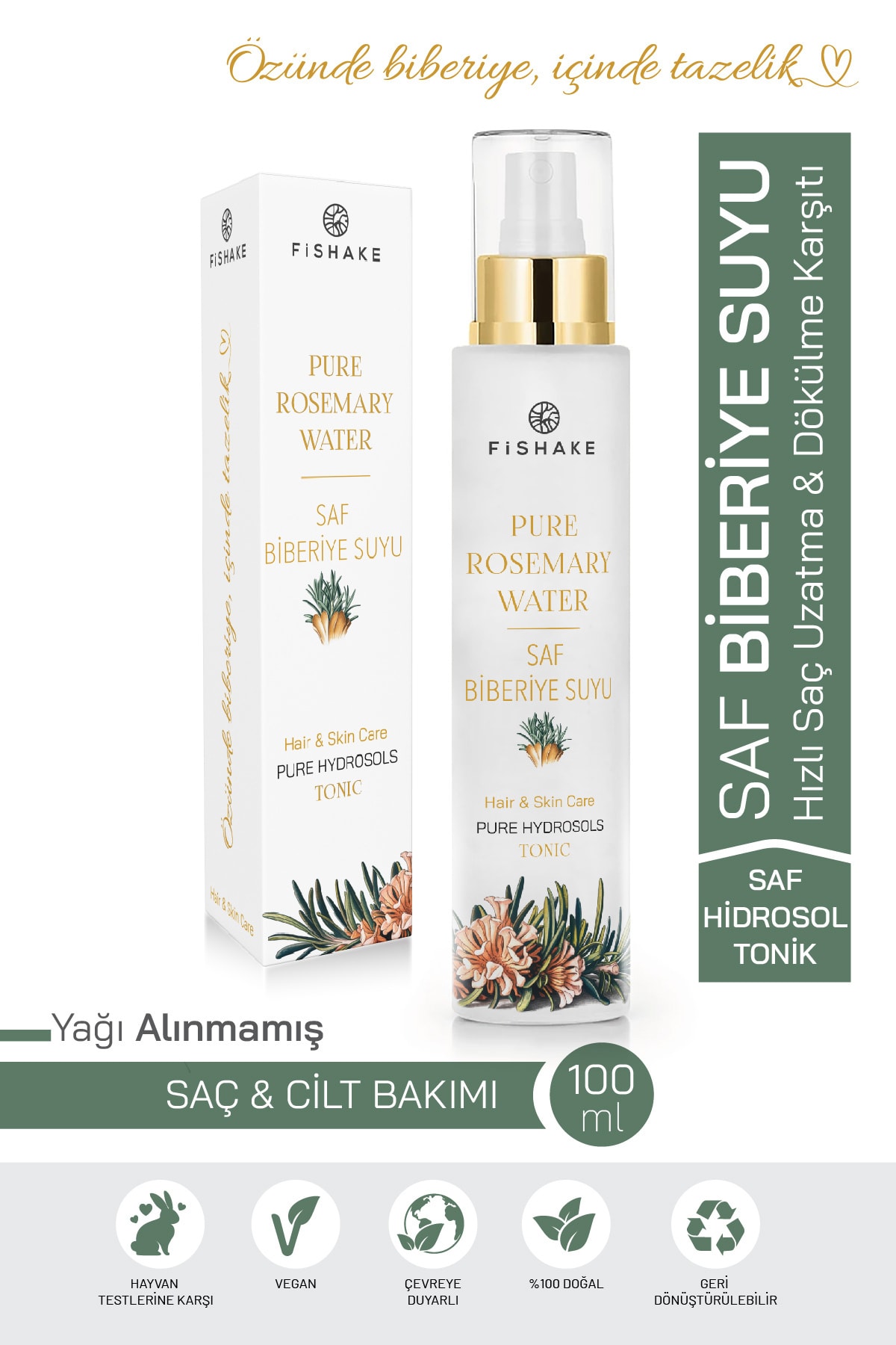 Biberiye Suyu Hızlı Saç Uzatan Sprey %100 Doğal Ve Saf Dökülme Karşıtı Ve Saç Uzatma Toniği 100 ml