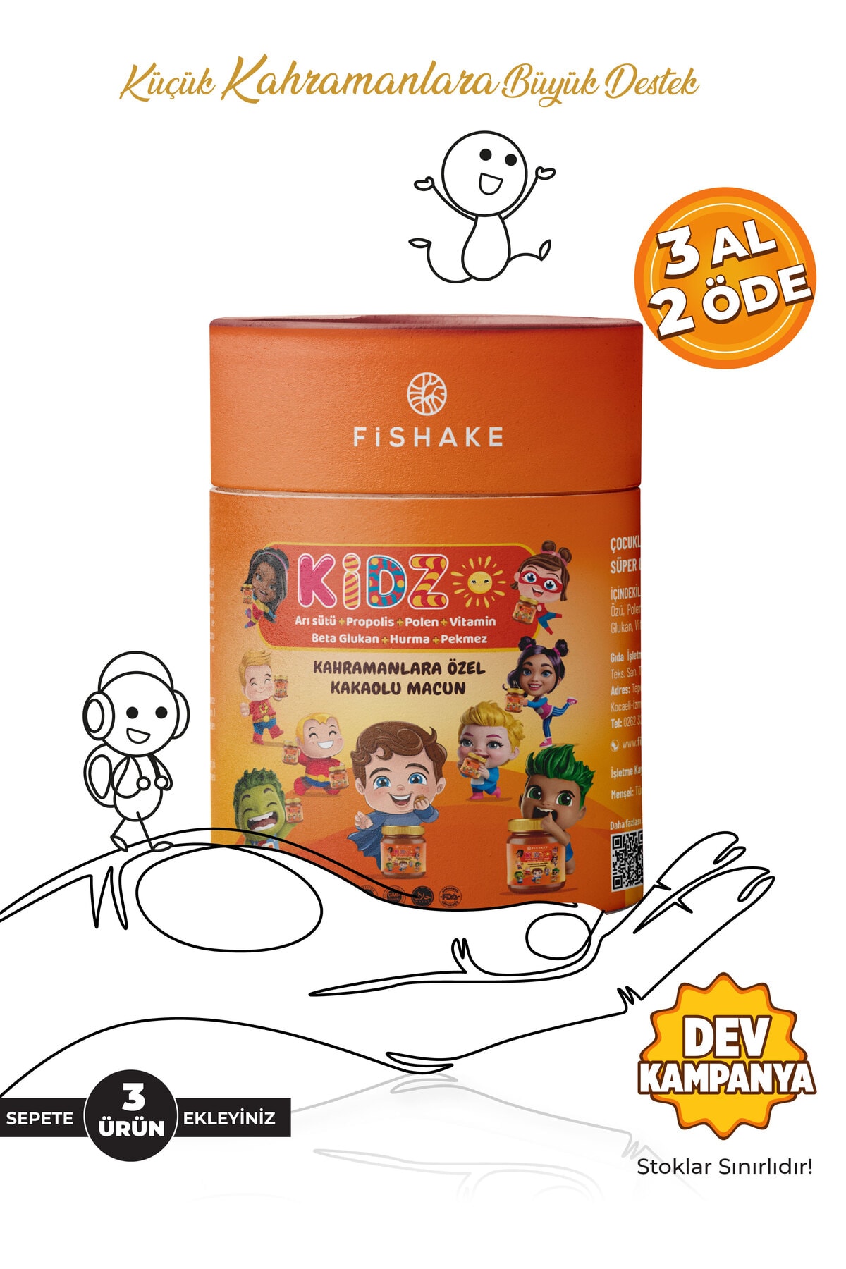 Kids Kakaolu Çocuk Macunu- Arı Sütü, Propolis, Hurma, Pekmez, Vitamin Takviyeli - Iştah Açıcı
