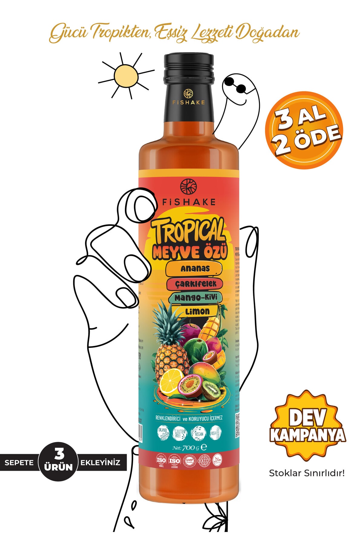 Tropikal Meyve Özü 700 GR / Ananas- Mango- Çarkıfelek- Lime- Kivi ( Karadut Kıvamında Öz )