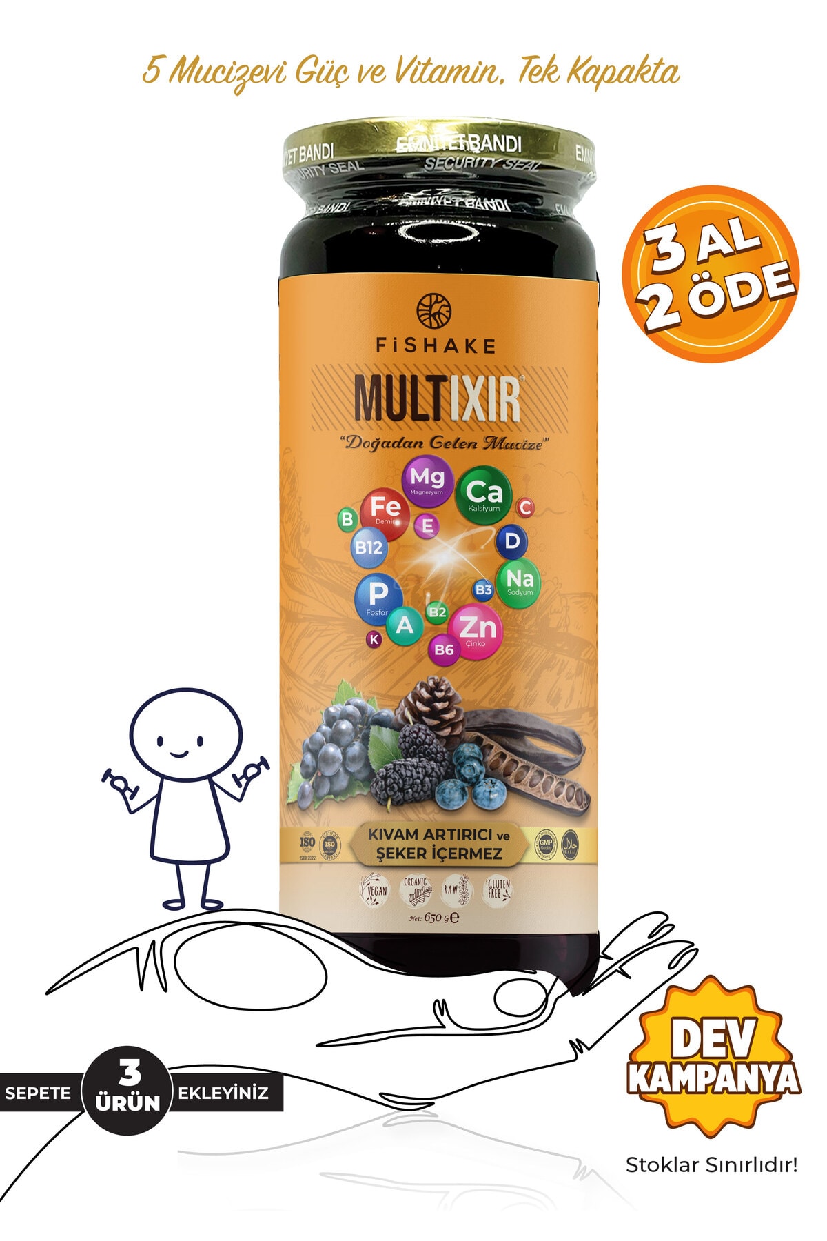Karadut- Keçiboynuzu- Üzüm- Hurma- Kozalak- Vitamin Ilaveli Karışım ( Xl 650 Gr)
