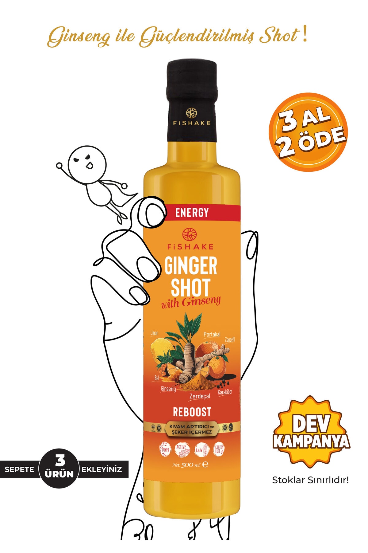 Ginger Shot & Ginsengli / Zencefil Shot 500 ml