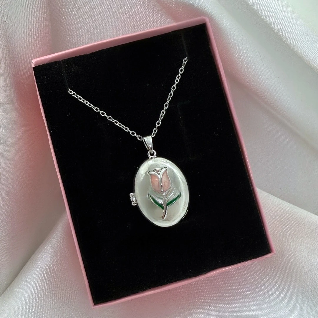 Çelik | Silver Tulip Open Locket Kolye