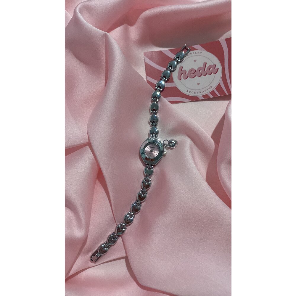Pembe Kalp Charmlı Vintage Saat