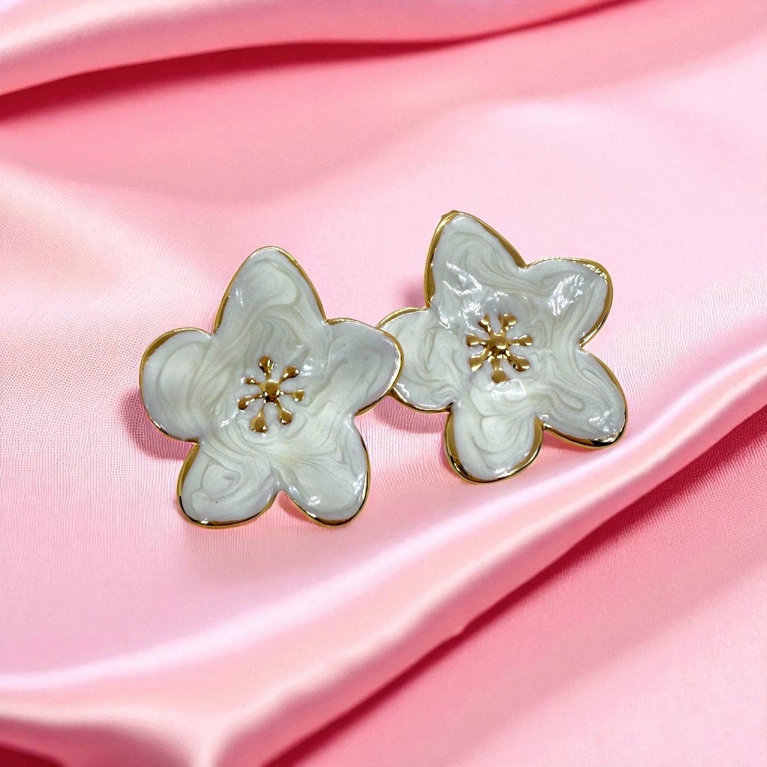 Çelik | Mineli Hibiscus Küpe