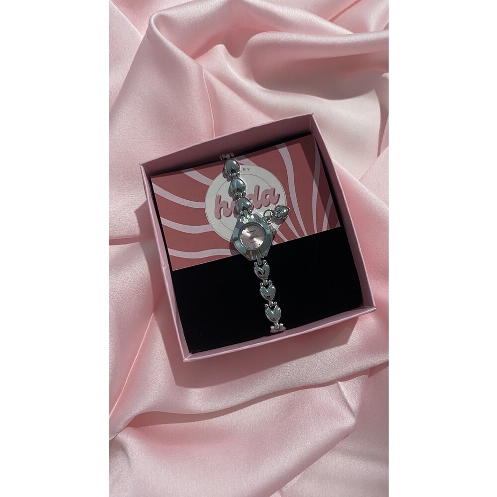 Pembe Kalp Charmlı Vintage Saat