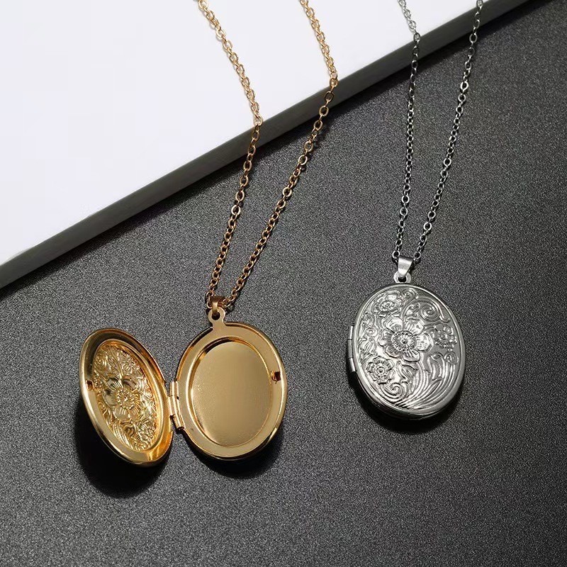 Çelik | Çiçekli Open Locket Kolye