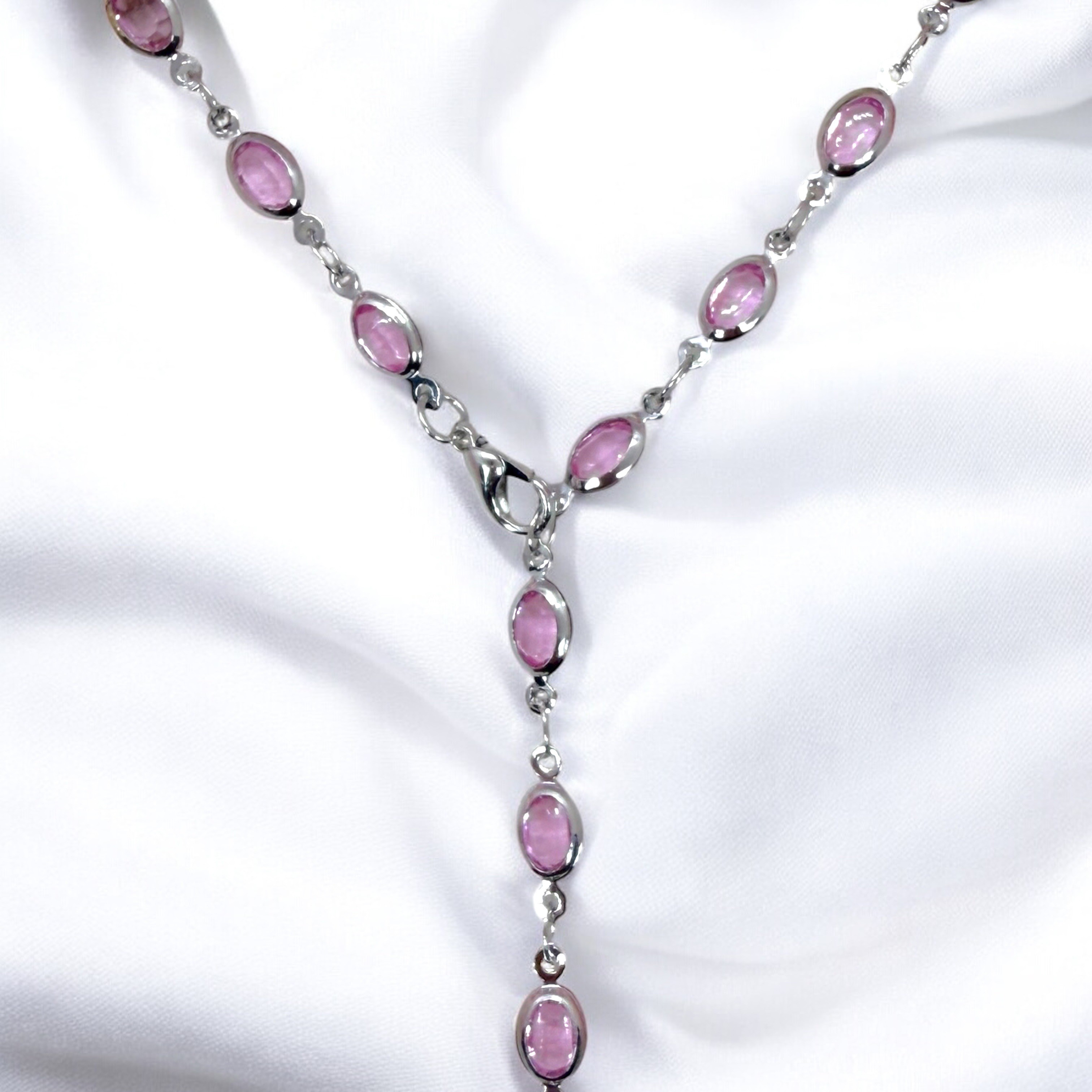 Pembe Oval Taşlı Y Kolye