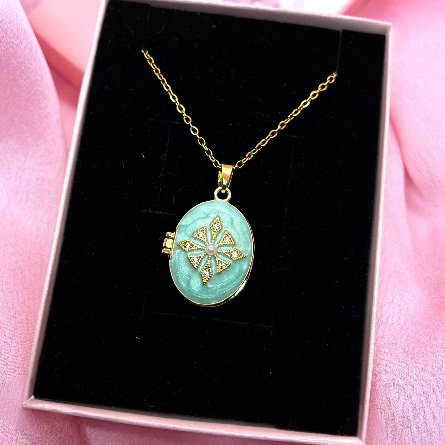 Çelik | Mavi Açılır Kapanır Open Locket Kolye