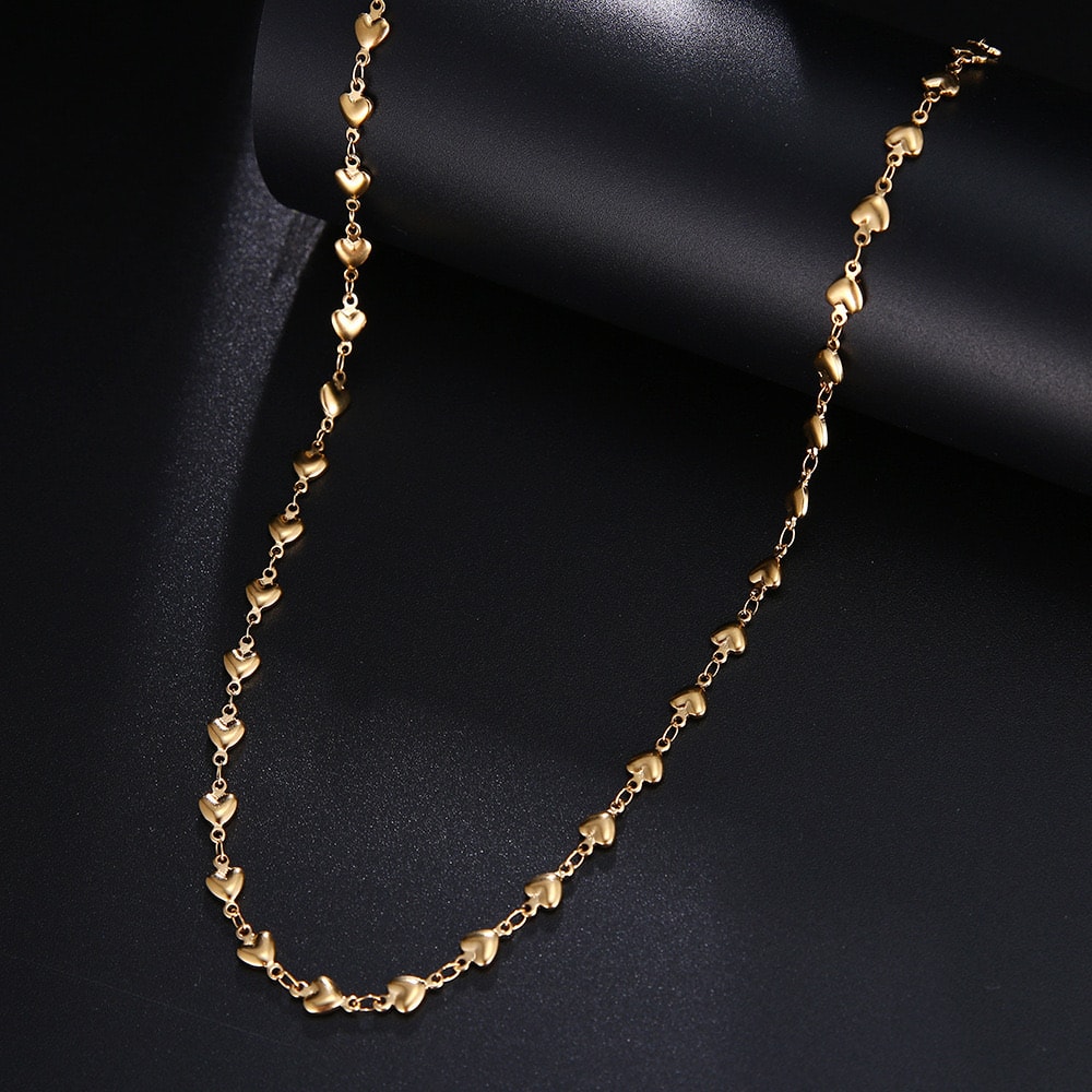 Çelik | Gold Zincir Kalp Kolye