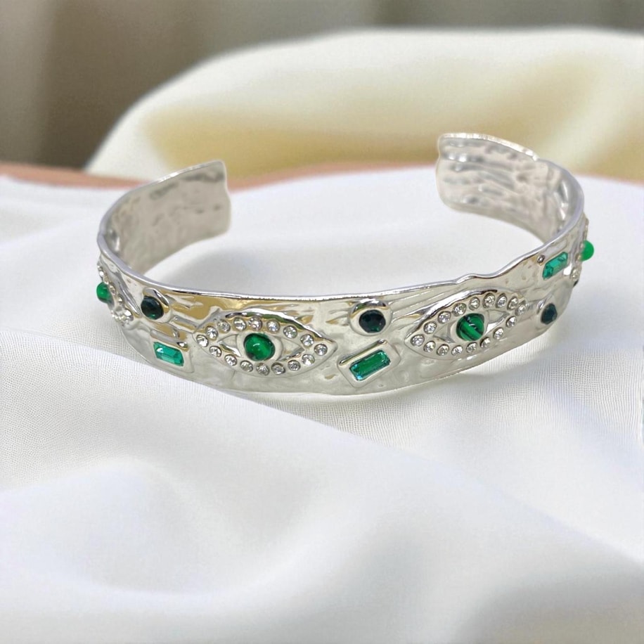 Çelik | Yeşil Véla Bileklik (Silver)