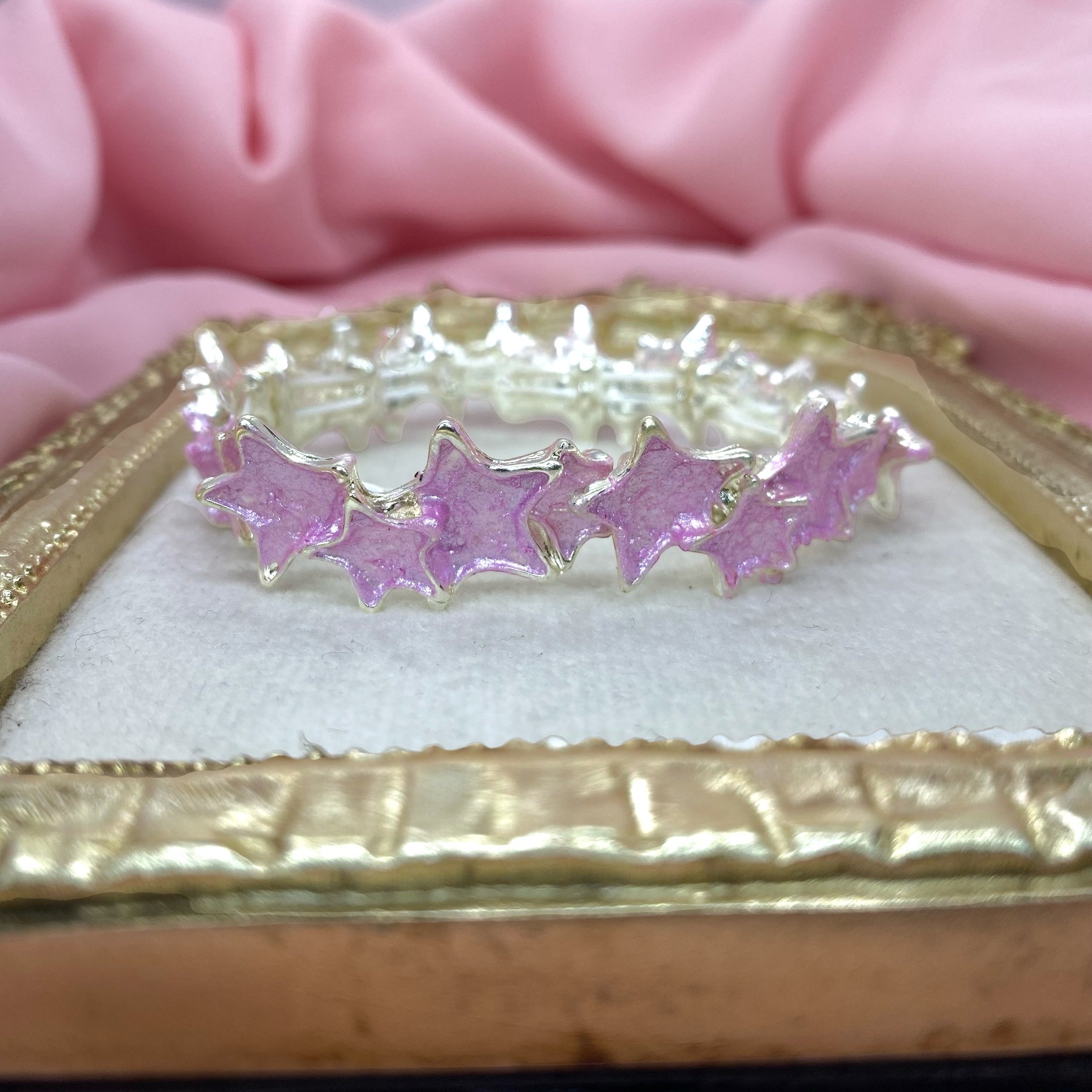 Silver-Pink Yıldızlı Esnek Bileklik