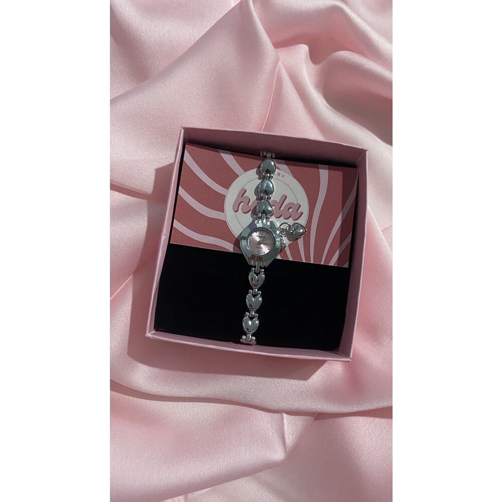Pembe Kalp Charmlı Vintage Saat