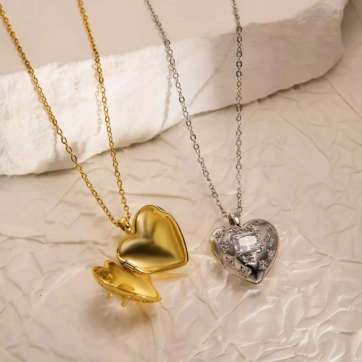 Çelik | Diamond Heart Open Locket Kolye