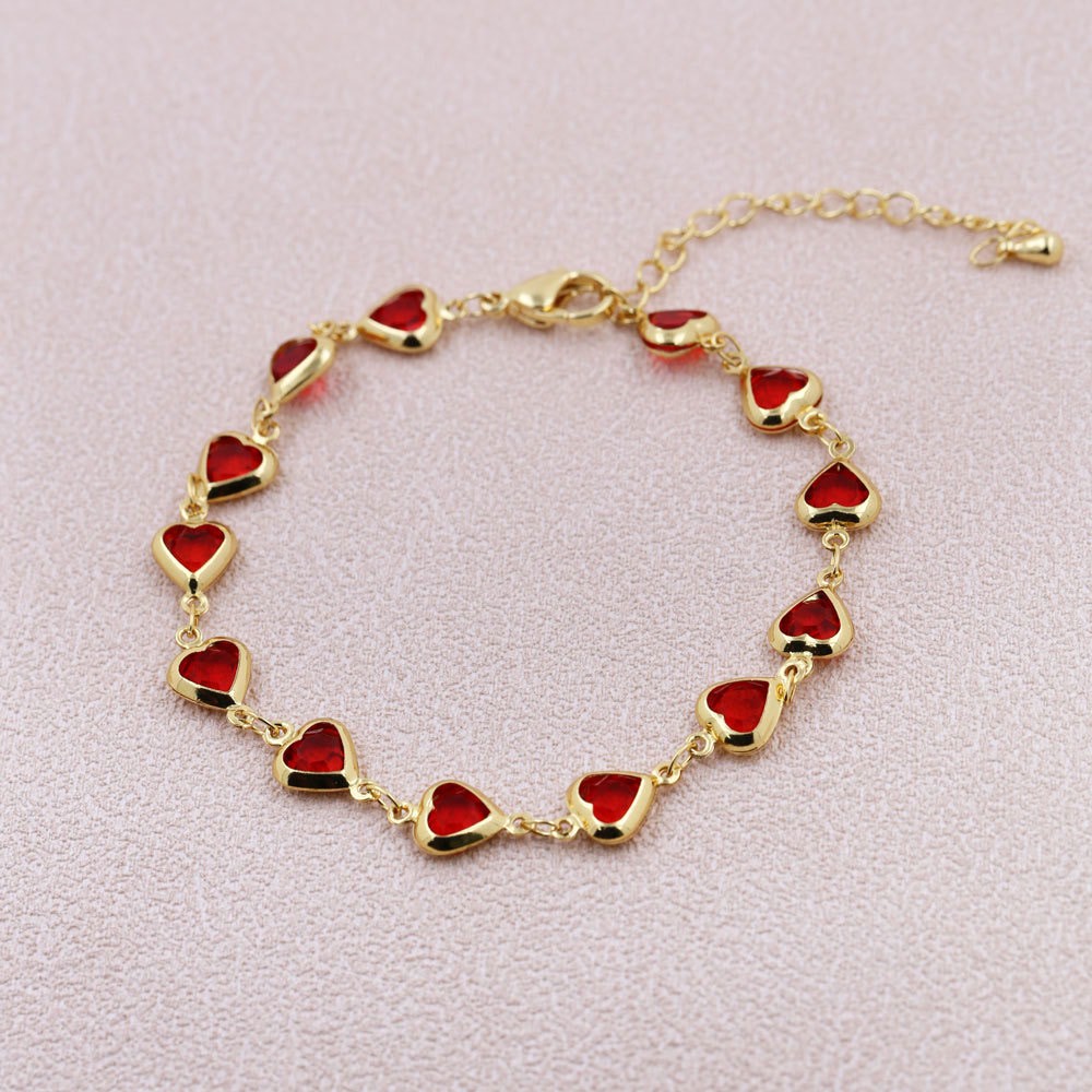 Gold Red Heart Bileklik