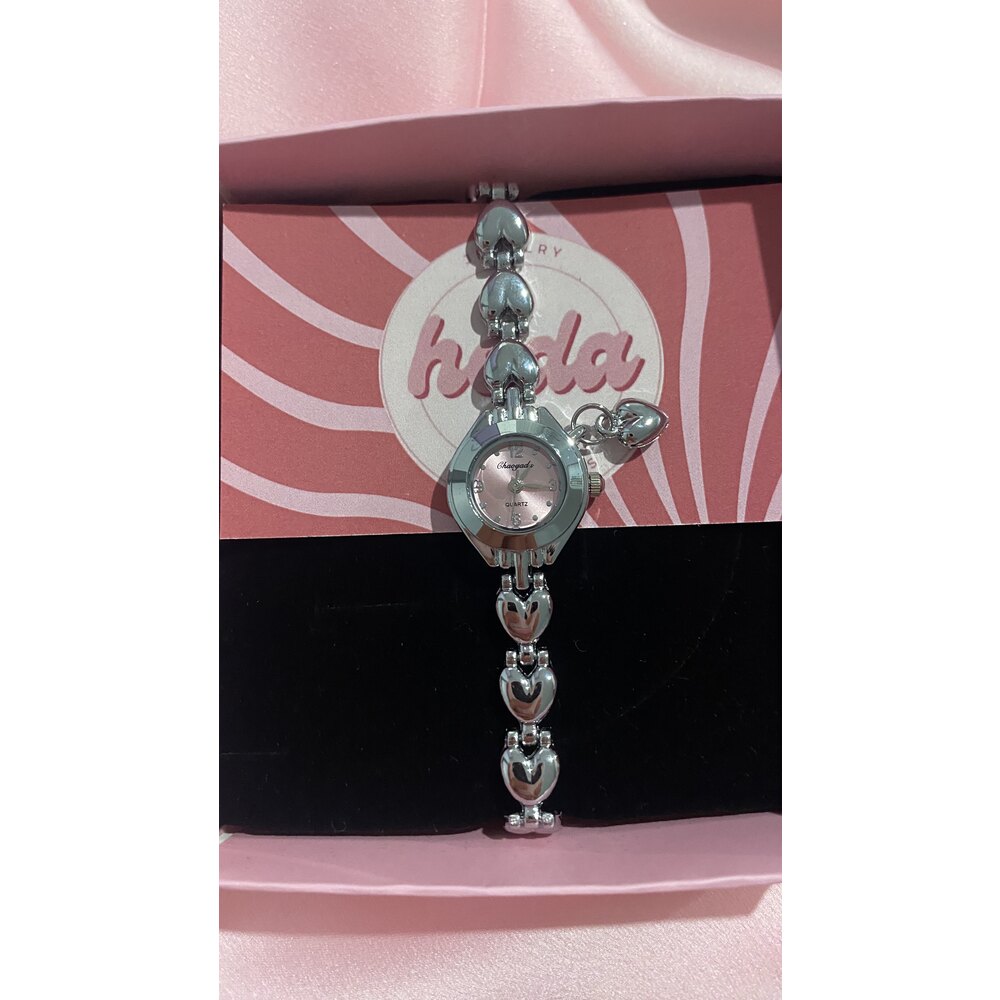 Pembe Kalp Charmlı Vintage Saat