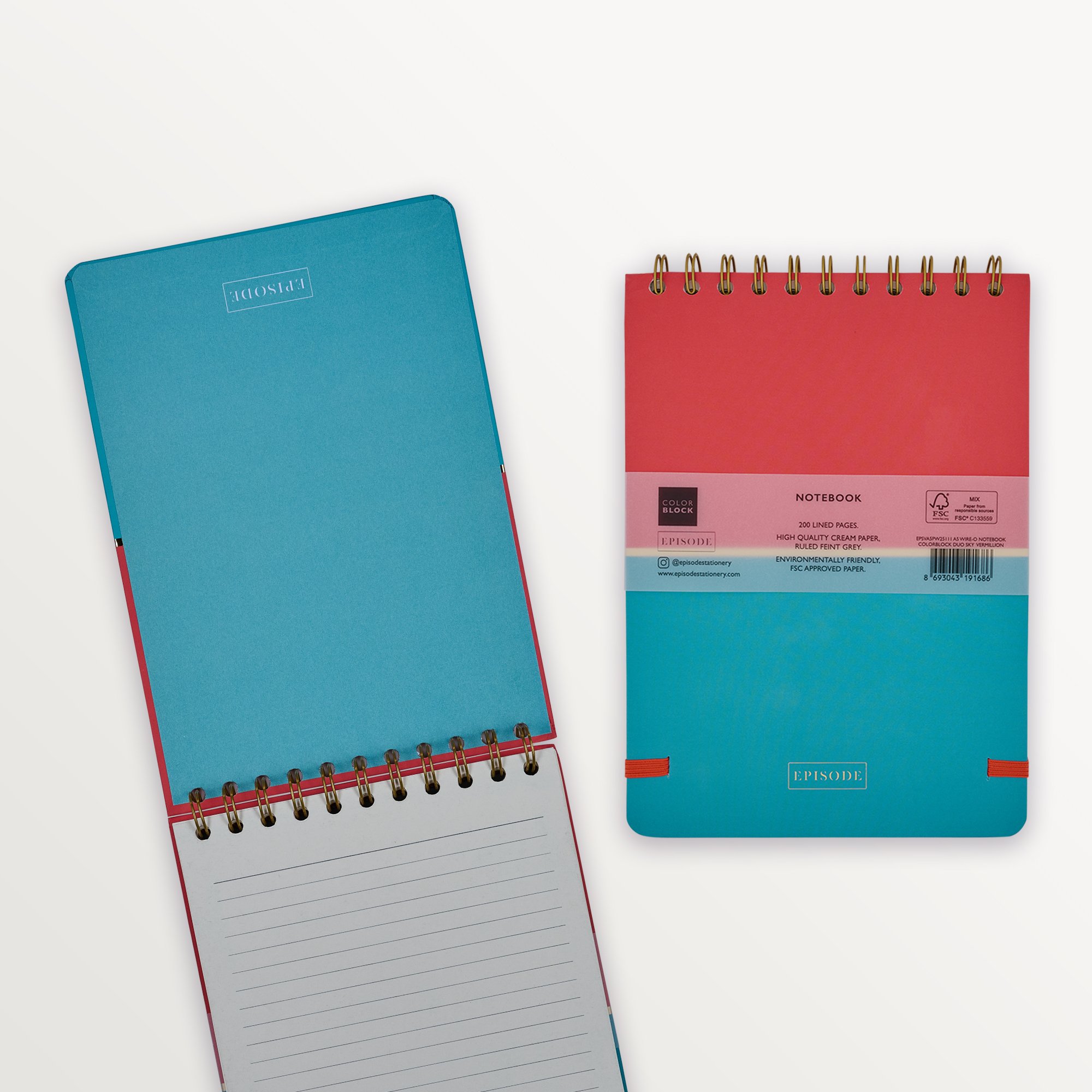 Episode A5 Spiralli Colourblock Duo 100 Yp. Defter - Sky Vermillion
