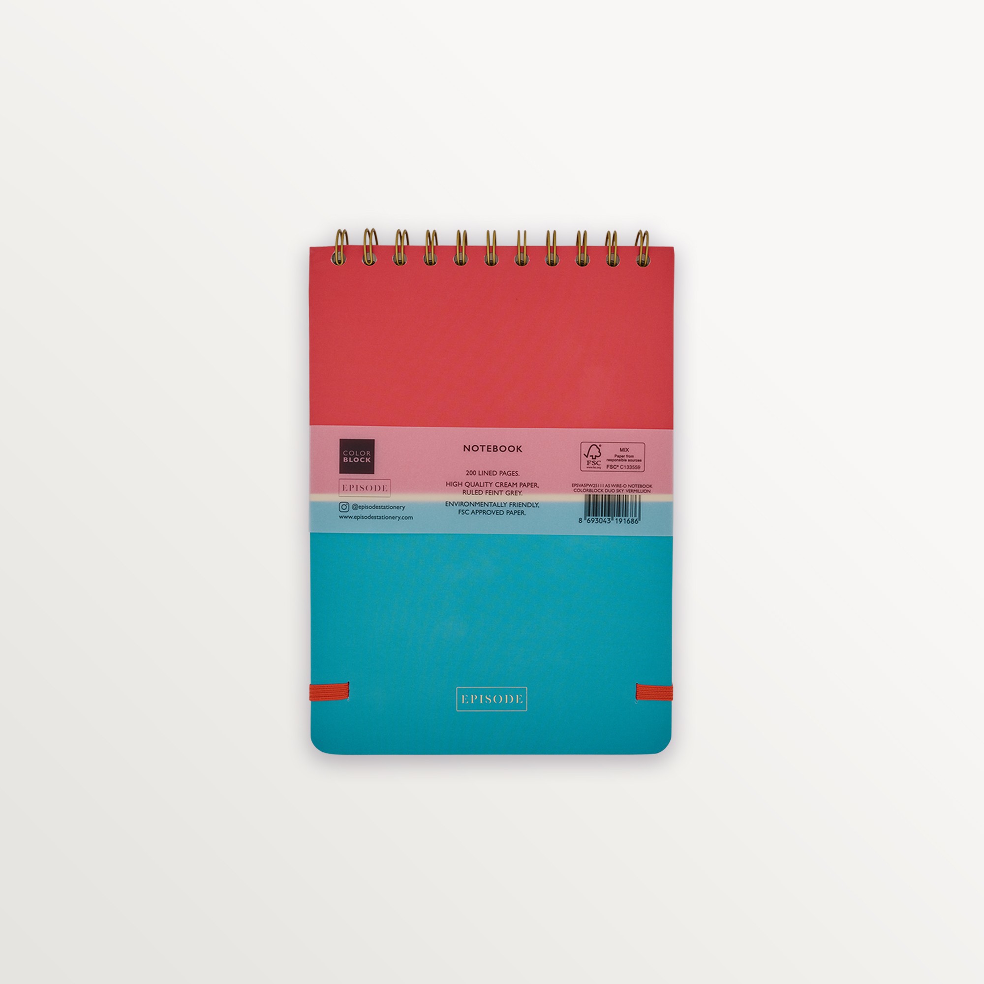 Episode A5 Spiralli Colourblock Duo 100 Yp. Defter - Sky Vermillion