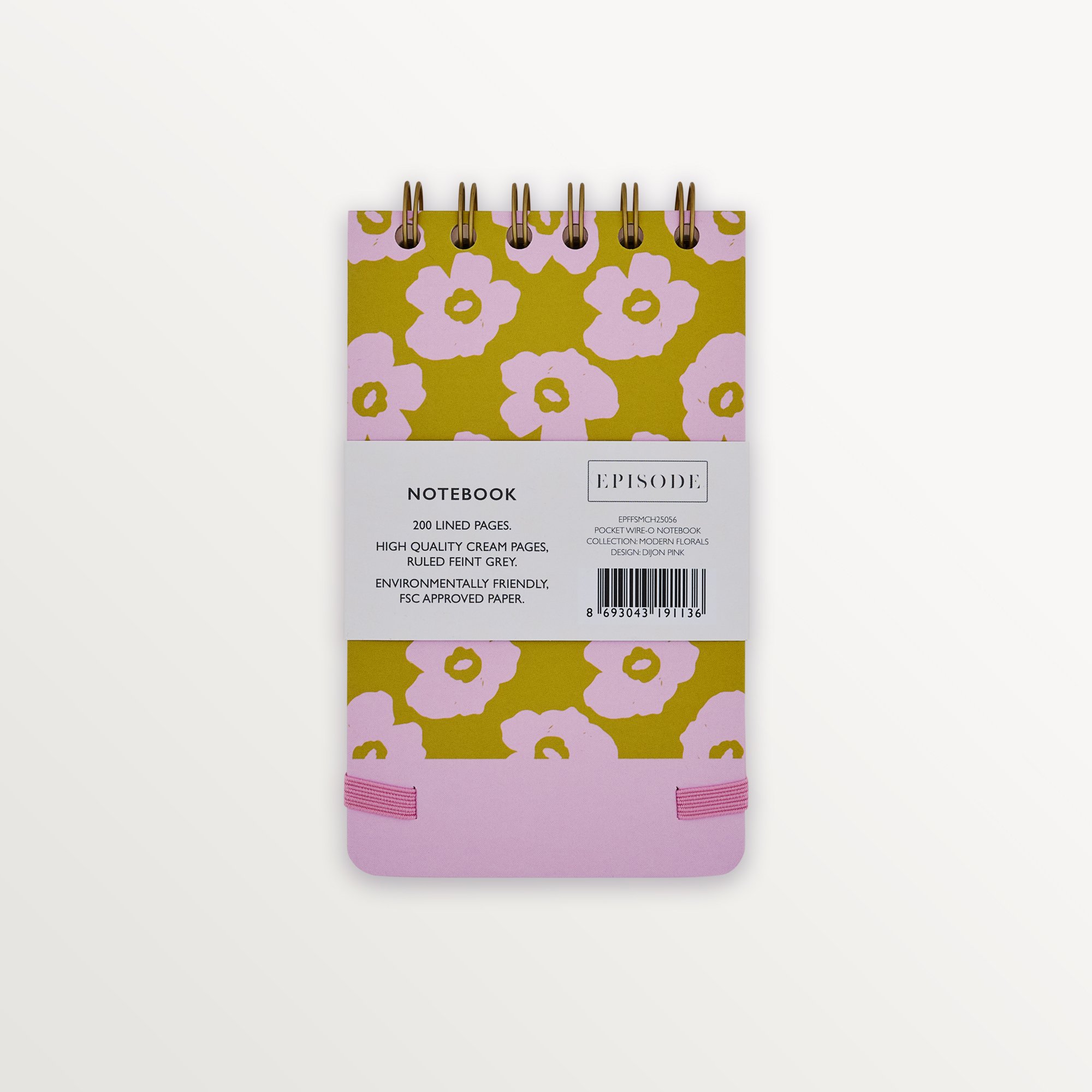 Episode Küçük Spiralli Modern Floral 100 Yp. Defter - Dijon Pink