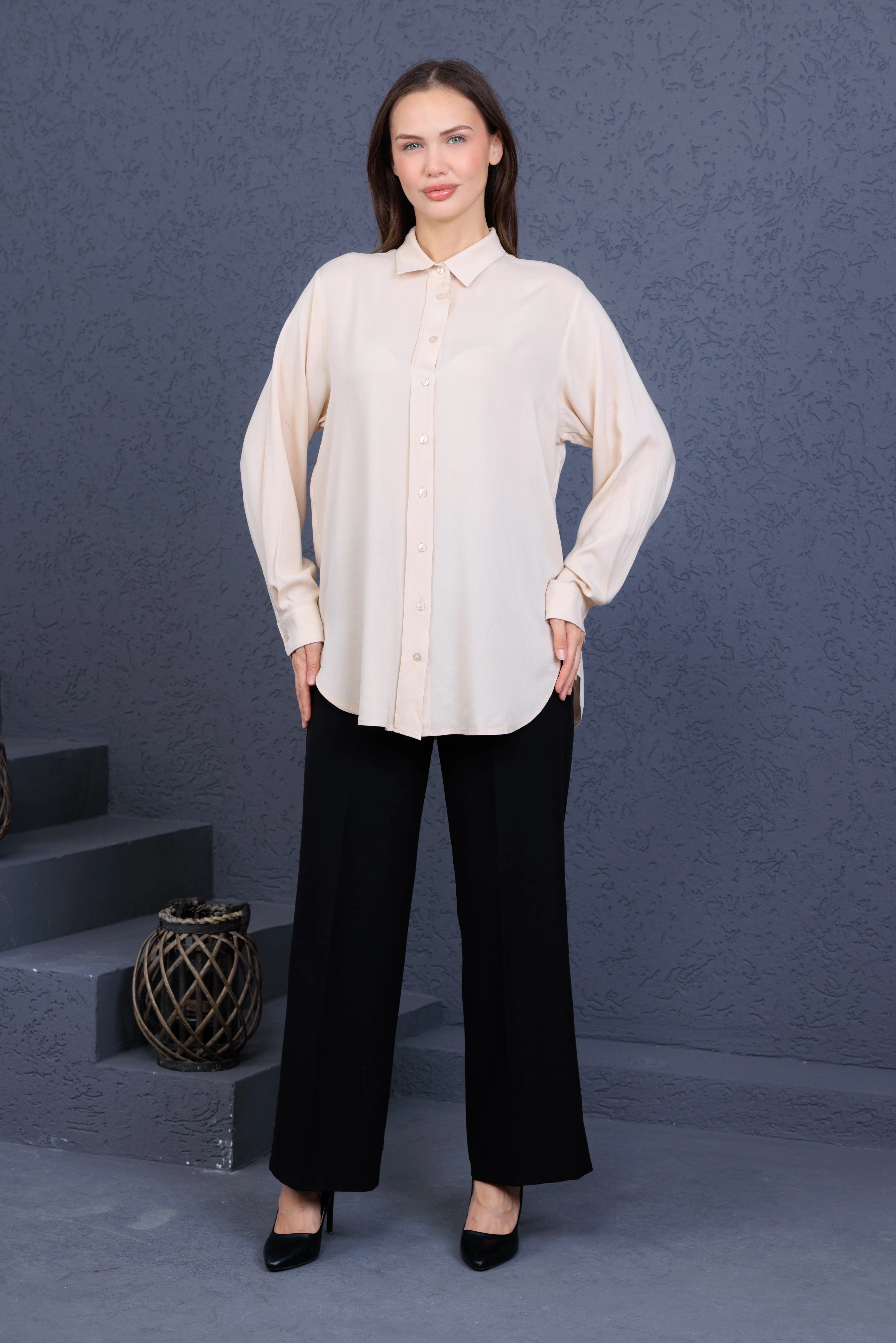 Elony Kadın Keten Gömlek – Doğal Krem Renk