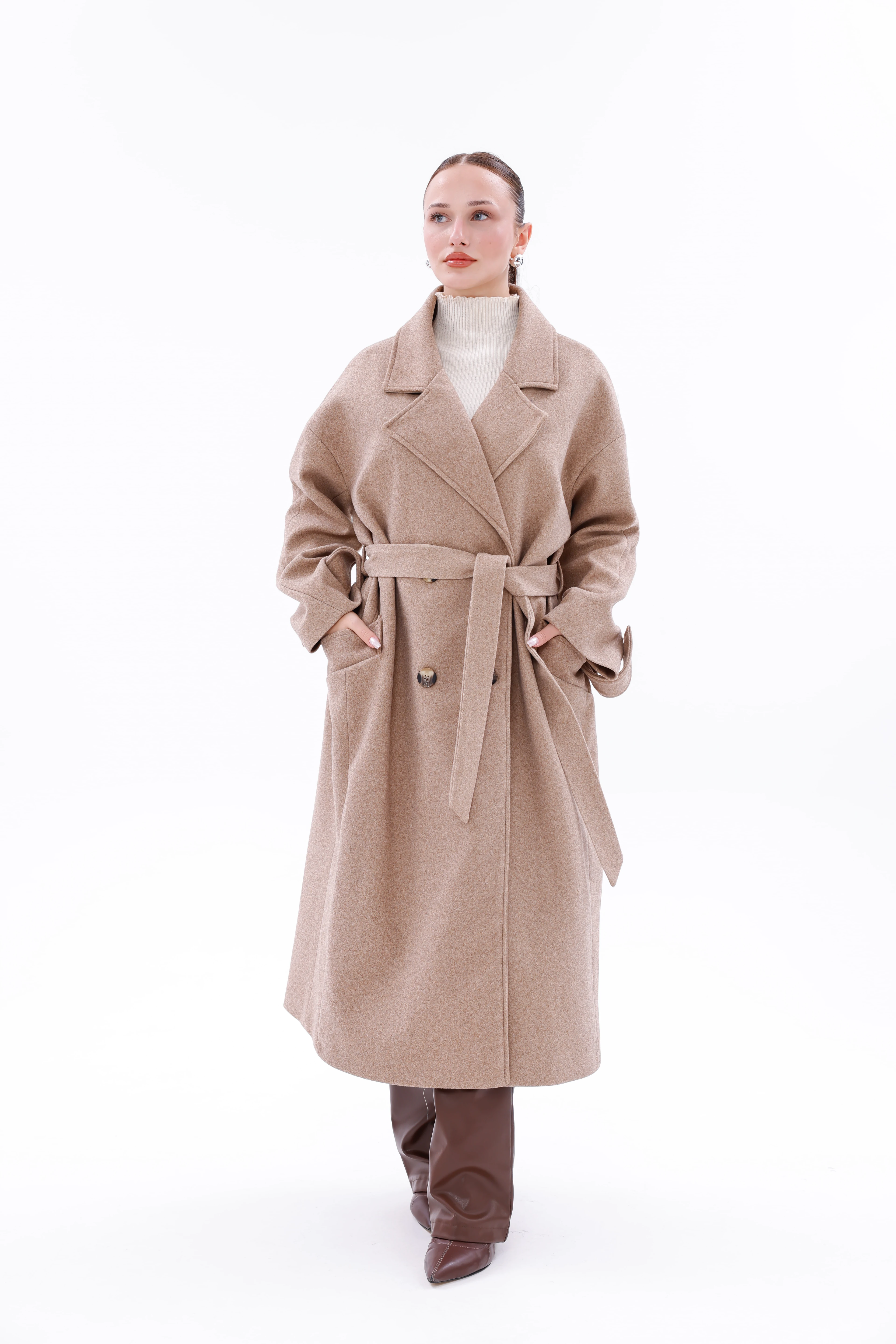 Elony Kadın Kaşe Kaban – Standart Beden Şık Kışlık Dış Giyim 