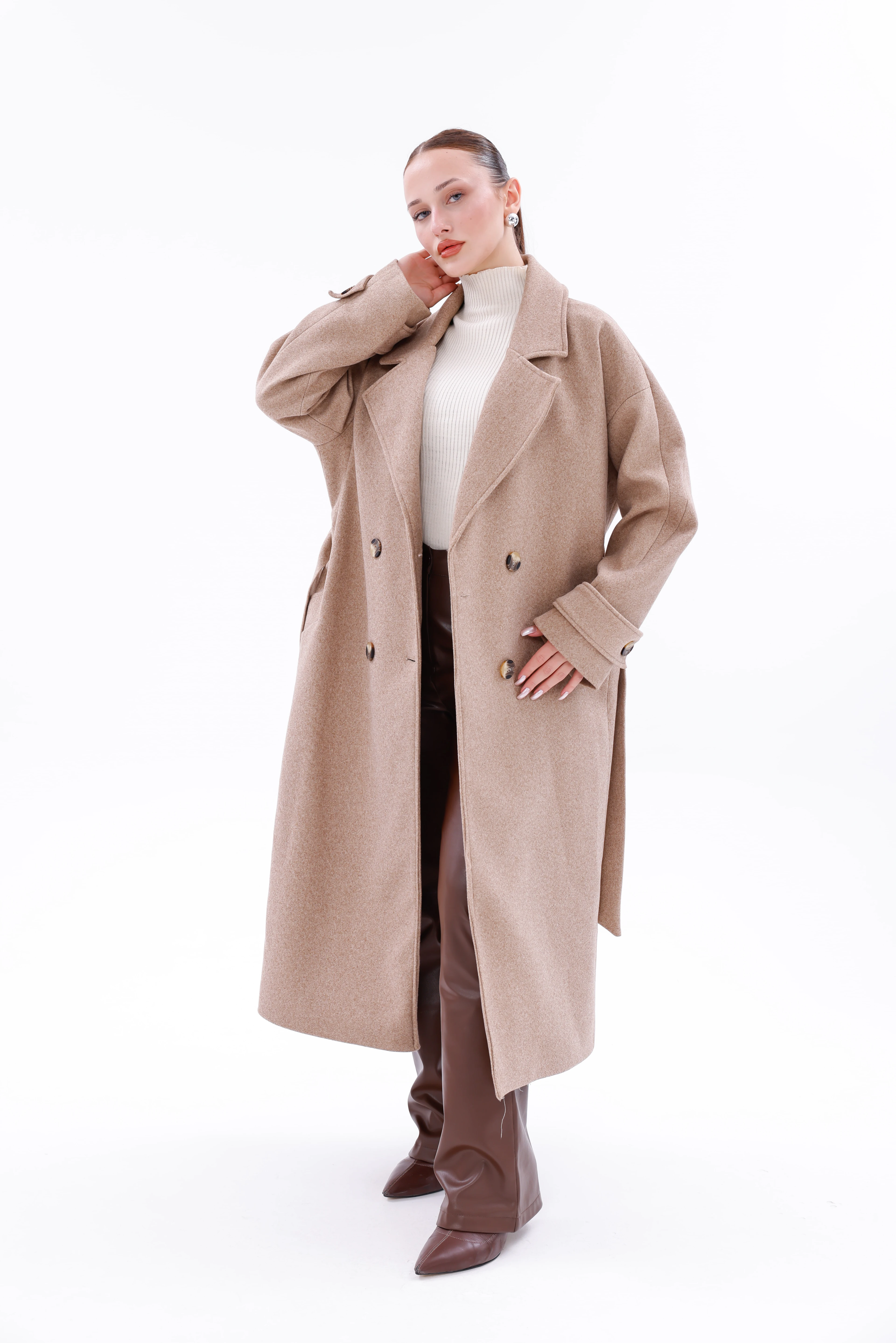 Elony Kadın Kaşe Kaban – Standart Beden Şık Kışlık Dış Giyim 