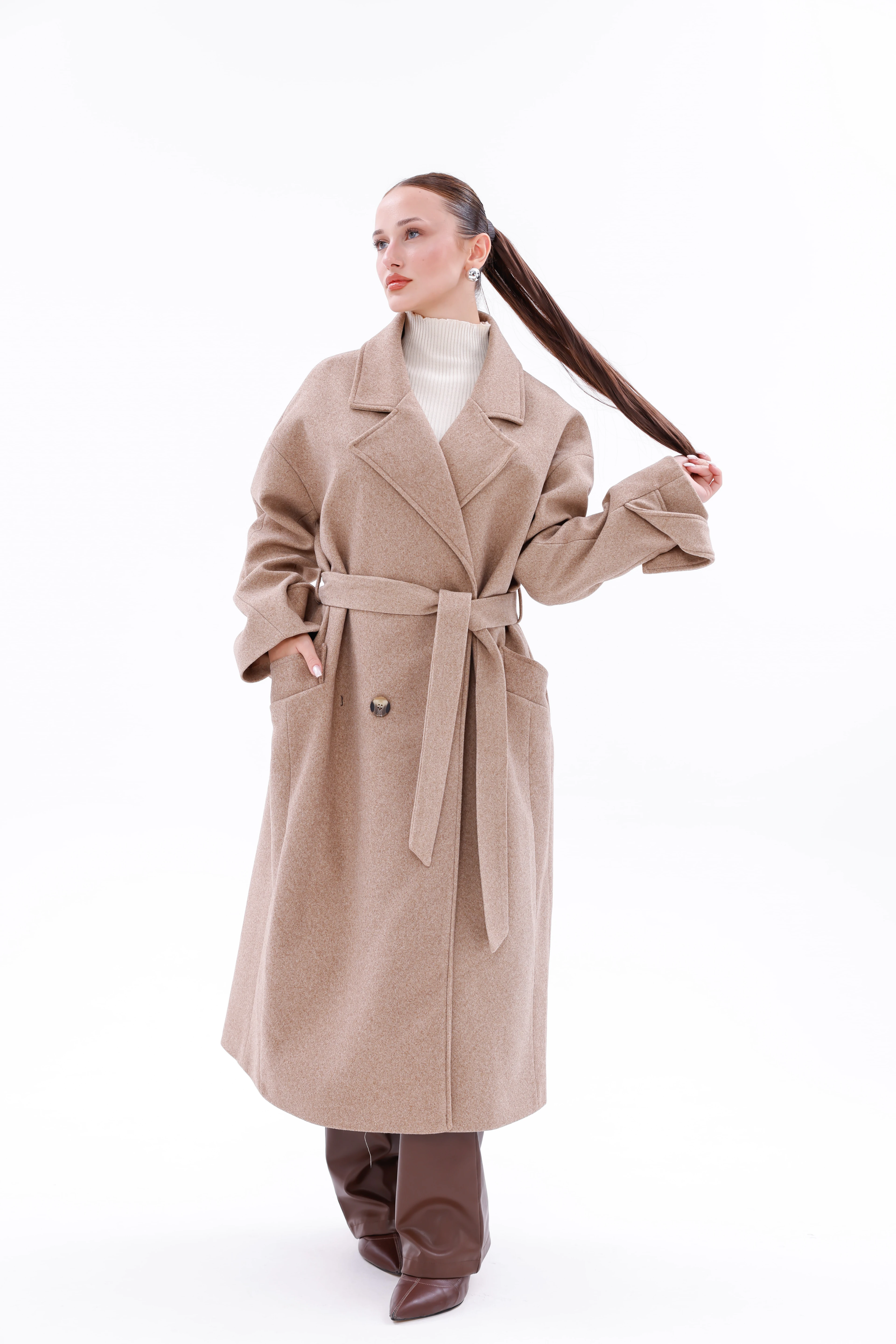 Elony Kadın Kaşe Kaban – Standart Beden Şık Kışlık Dış Giyim 