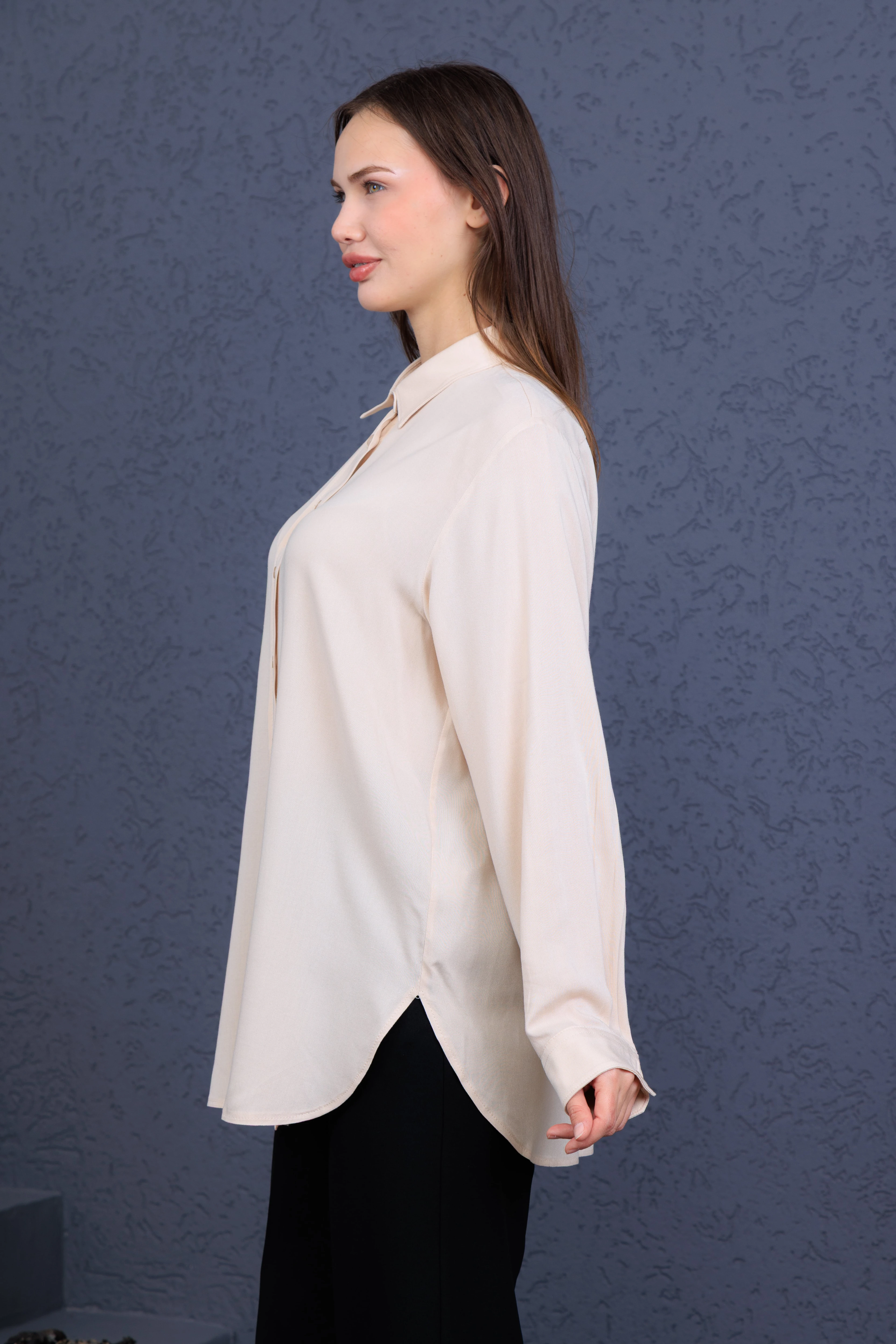 Elony Kadın Keten Gömlek – Doğal Krem Renk