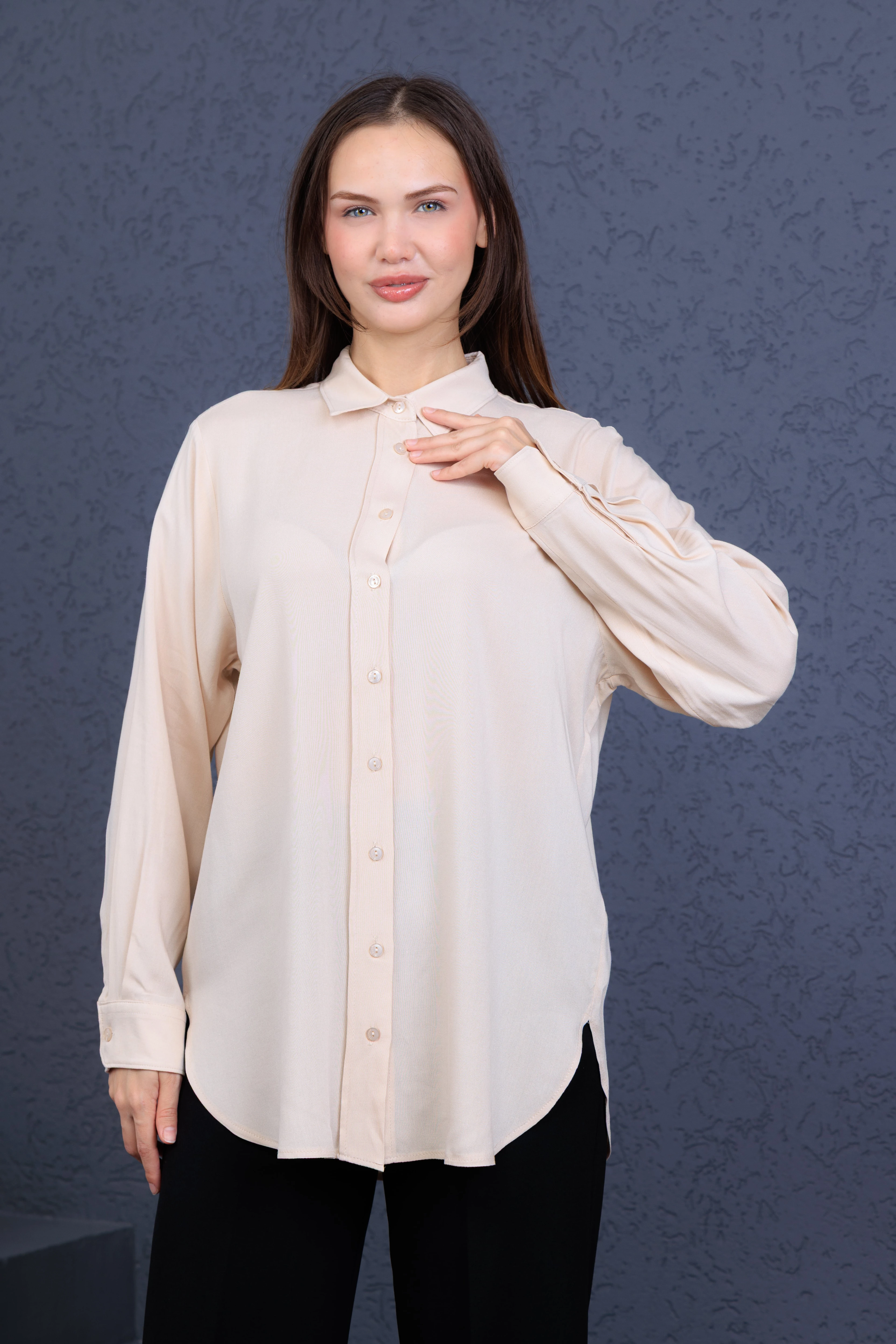 Elony Kadın Keten Gömlek – Doğal Krem Renk