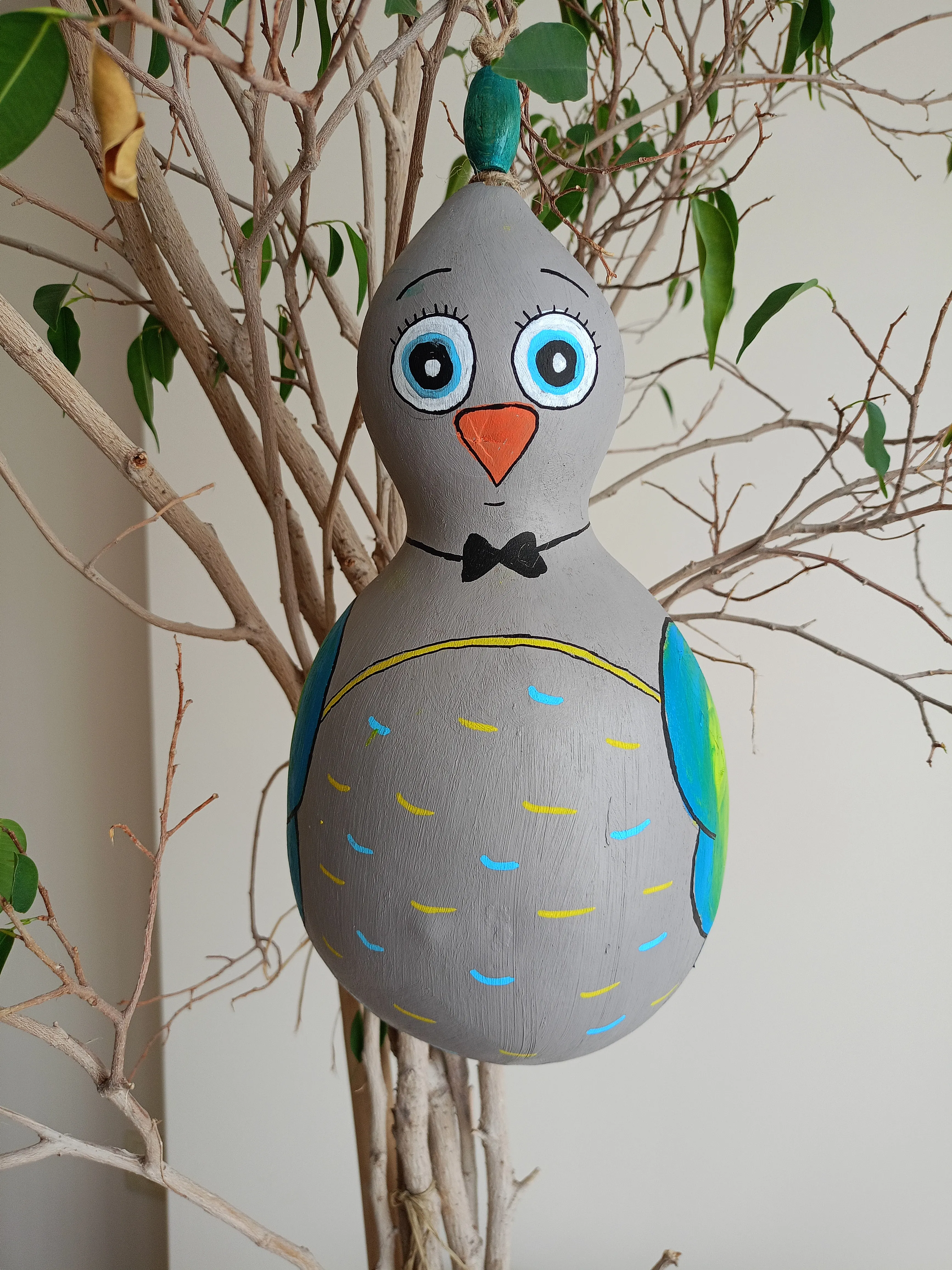 El Boyama Su Kabağı Duvar Süsü  Baykuş