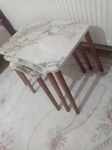 Müşteri fotoğrafı: Erendiz 4lü Ahşap Ayaklı Zigon Sehpa XL Beyaz Mermer