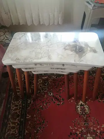 Müşteri fotoğrafı: Erendiz 4lü Ahşap Ayaklı Zigon Sehpa XL Beyaz Mermer