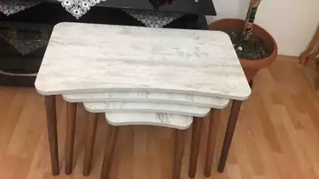 Müşteri fotoğrafı: Erendiz 4lü Ahşap Ayaklı Zigon Sehpa XL Kristal