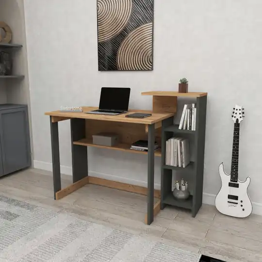 SAYE 5 Raflı Kitaplıklı Çalışma Masası Atlantik Çam - Antrasit