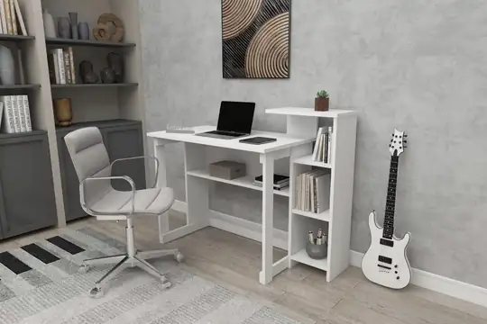 SAYE 5 Raflı Kitaplıklı Çalışma Masası Beyaz