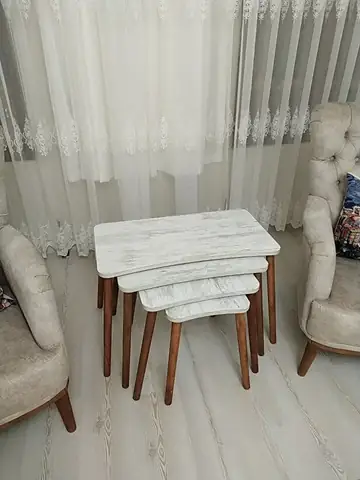 Müşteri fotoğrafı: Erendiz 4lü Ahşap Ayaklı Zigon Sehpa XL Kristal