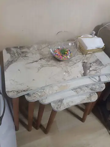 Müşteri fotoğrafı: Erendiz 4lü Ahşap Ayaklı Zigon Sehpa XL Beyaz Mermer