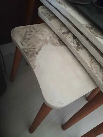 Müşteri fotoğrafı: Erendiz 4lü Ahşap Ayaklı Zigon Sehpa XL Beyaz Mermer