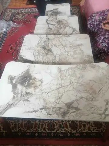 Müşteri fotoğrafı: Erendiz 4lü Ahşap Ayaklı Zigon Sehpa XL Beyaz Mermer