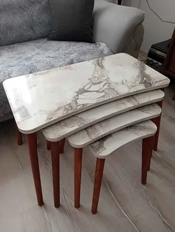 Müşteri fotoğrafı: Erendiz 4lü Ahşap Ayaklı Zigon Sehpa XL Beyaz Mermer