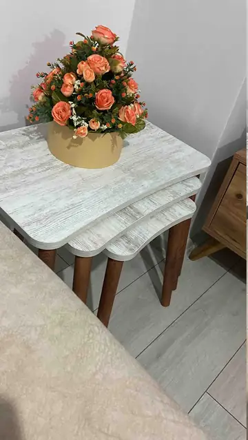 Müşteri fotoğrafı: Erendiz 4lü Ahşap Ayaklı Zigon Sehpa XL Kristal