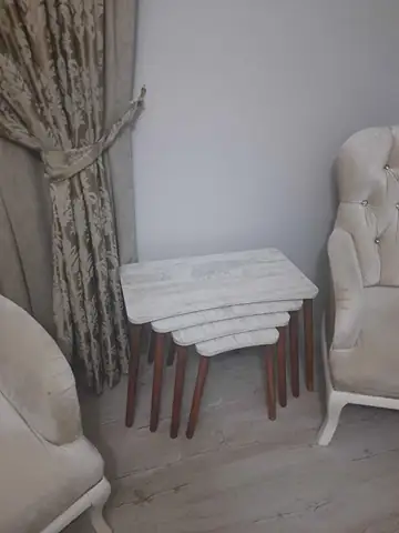 Müşteri fotoğrafı: Erendiz 5li Ahşap Ayaklı Zigon ve Orta Sehpa Seti XL Kristal